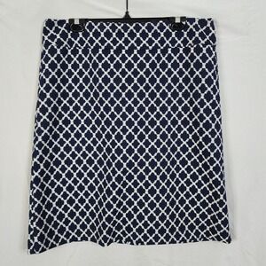 TALBOTS Size 14 Navy Blue Lattice Jacquard 100% Cotton Preppy Lined Office Skirt